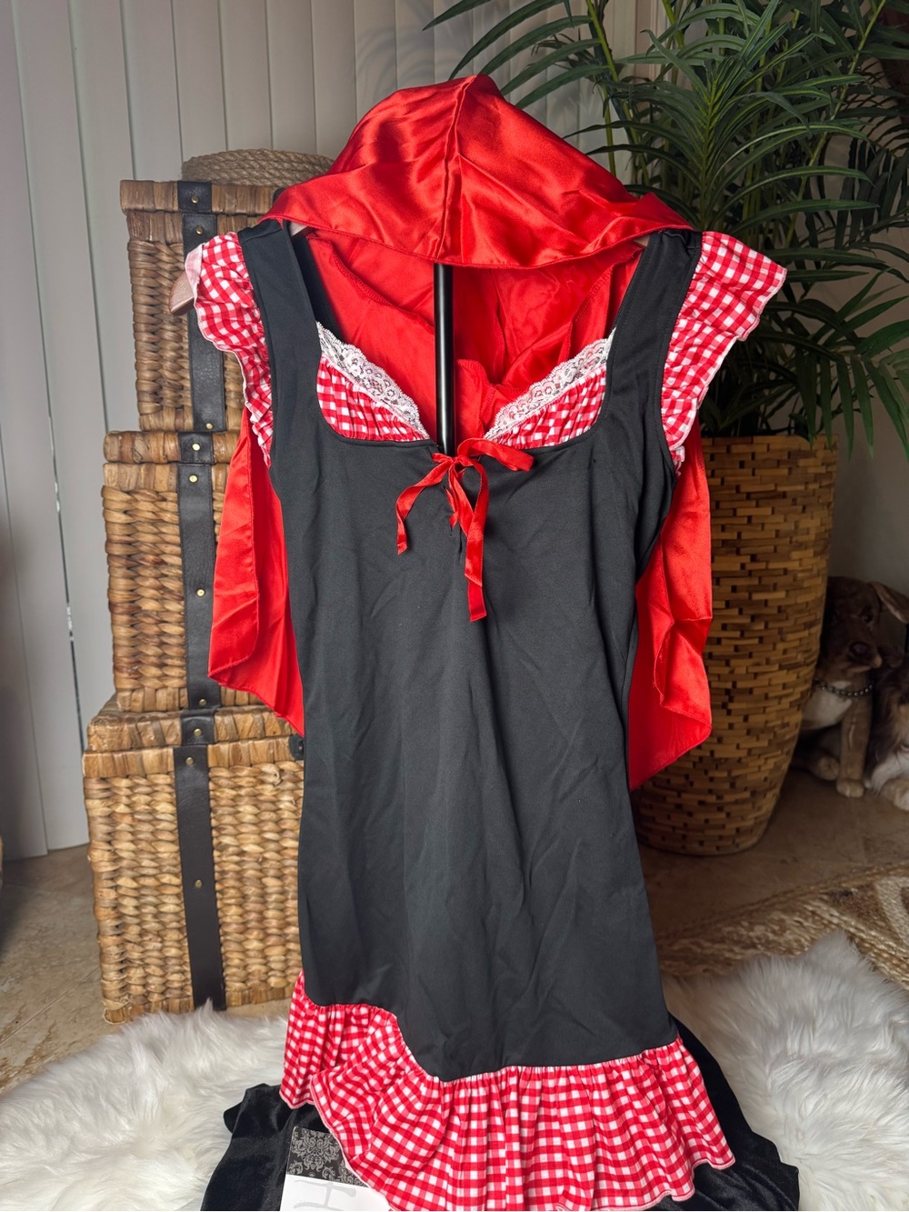 Red ridinghood costume dress with attached cape